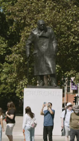 Vertical-Video-Of-Statue-Of-Winston-Churchill-In-Parliament-Square-London-UK